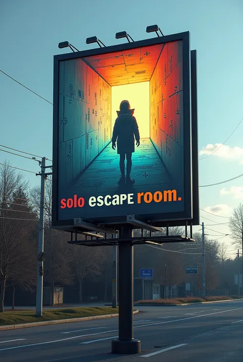 generate a bilbord for a business called Solo Escape Room that should have the slogan "Solo but part of the fun!" written