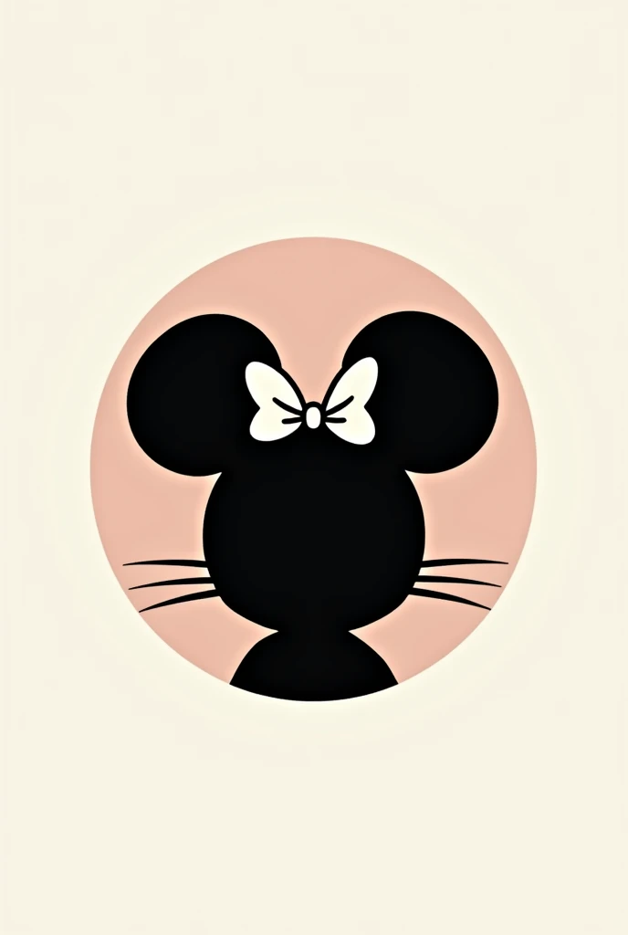 Inspired by the playful and feminine essence of Minnie Mouse  " A minimalist silhouette of a rats face with a bow ,  worked in solid black and placed at the center of a circular ounce background. 