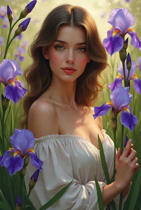 Woman with flowers iris