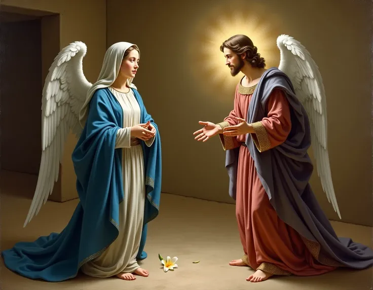 GENERATE A DRAWING IMAGE OF THE ANNUNCIATION OF THE ANGEL GABRIEL TO MARY