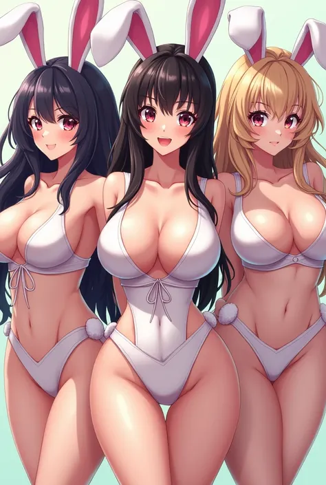 Thicc and sexy anime girls wearing bunny suit with big boobs