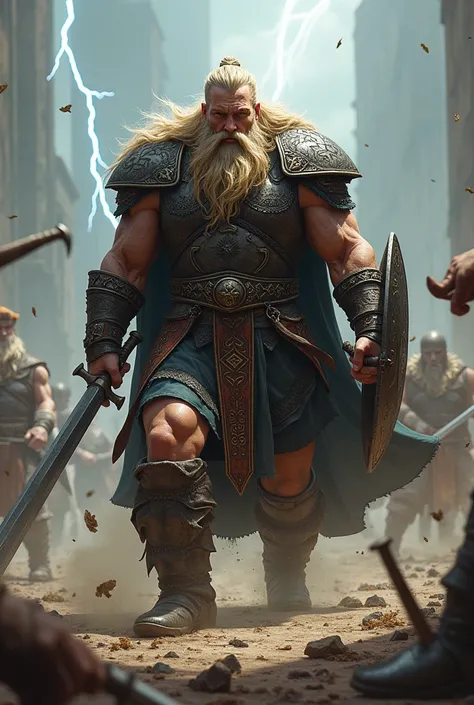 Super strong Viking in battle with his enemies.