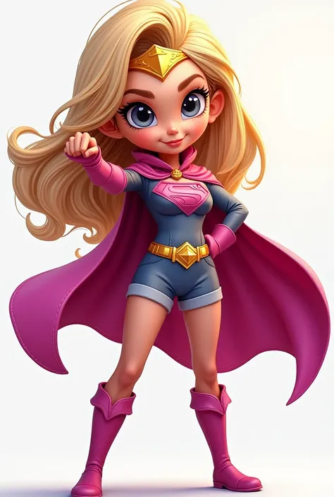 A close-up of a cartoon of a girl wearing a fuchsia cape - hero girl in fighting pose, knee-high boots, has a golden headband on her head, pretty blonde girl, comic book art style, comic book drawing style, superhero, comic book style art, power girl, supe...