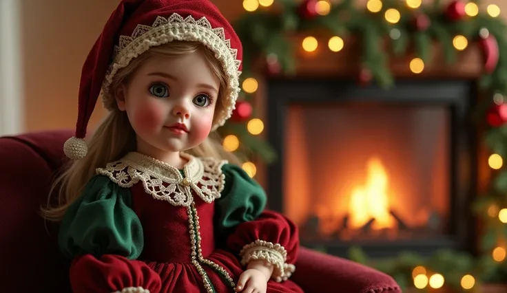 Make a realistic picture of a real Christmas doll