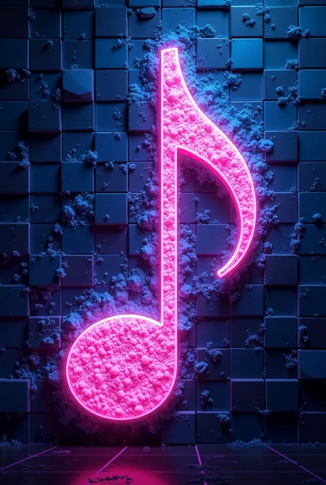  Create a Real Mosaic with Musical Notes and that these musical notes are of Neon, strong Pink and of different tonalities , that they are enveloped in an aura of electrified Blue Neon , And the measurement of the image is for Tic Tok 