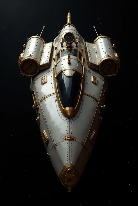 A small steam-punk spaceship,  background black , Symmetric 