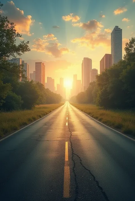 A long road splitting the cover into two distinct scenes: one bustling cityscape and one tranquil, nostalgic setting.
	•	Details:
	•	The road could have faint footsteps or tire marks leading away, symbolizing distance and departure.