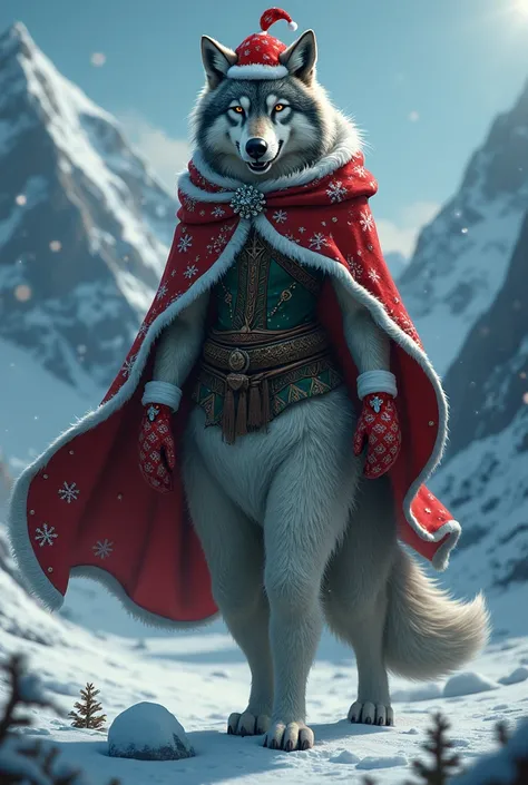 Arctic wolf woman in Christmas costume 