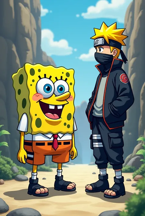 And for SpongeBob to call Naruto to tell him that if he can give him weapons and Naruto says yes and that SpongeBob has drip clothes and Naruto the same drip clothes