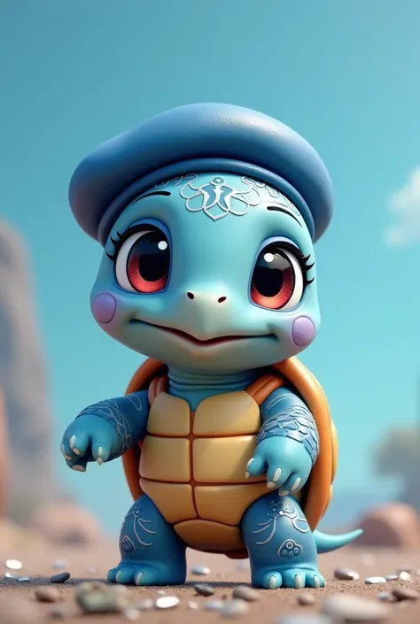 A charming baby turtle with a blue beret and blue and white details, in 3D,  inspired by vibrant colors ,  cinematic style and sophisticated typography results in a visually stunning masterpiece .

 Style
- Anime
- Concept art
- Illustration
- Design
- Ele...