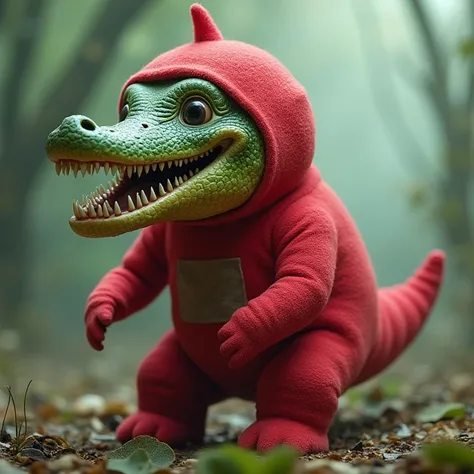  A red Teletubbies with a female crocodile head