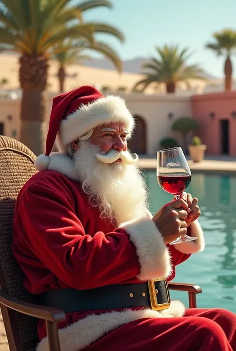 Santa Claus in Ica (Huacachina- Peru) drinking wine
