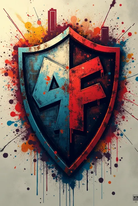 A soccer logo with a shield with graffiti.