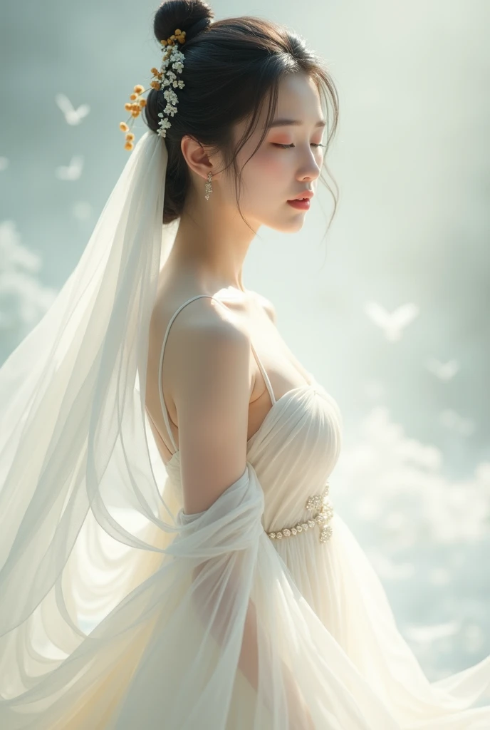 Ji Xiaoman wears white silk