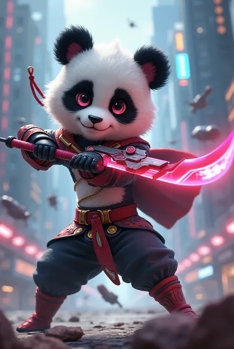 Girl panda with anime weapons