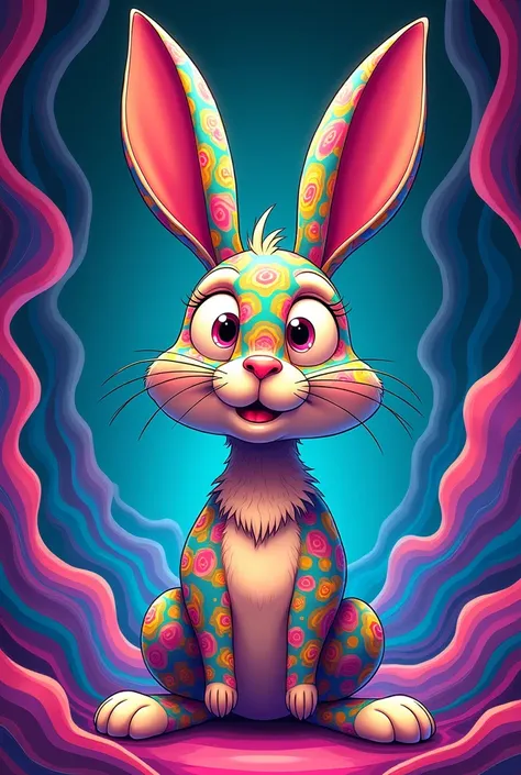 Psychedelic looking cartoon rabbit 