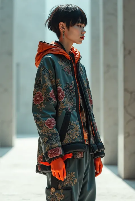 Oufit by an indie rock boy with futuristic Chinese 