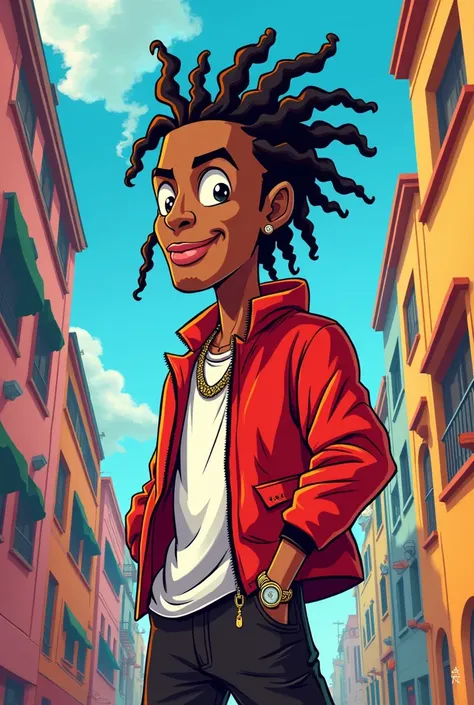 Creami in stile cartoon il rapper italiano Simba La Rue di nome Mohamed Lamine 