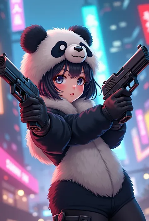 Anime girl panda with guns