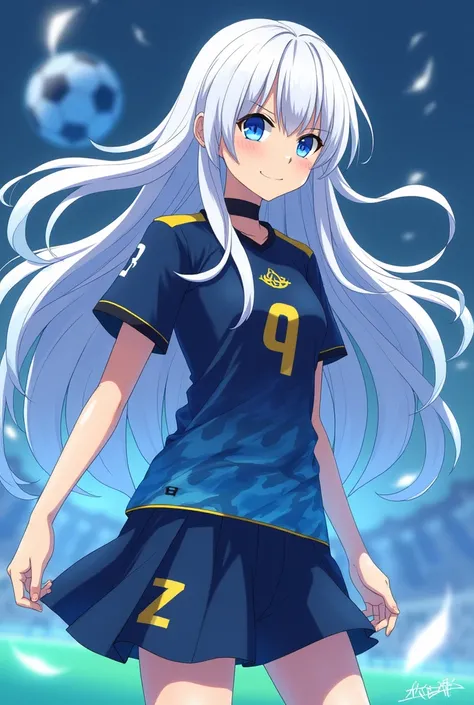 Inazuma Eleven female character with blue eyes and long white hair