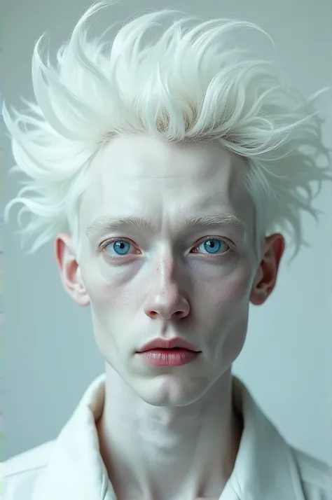  Blue-eyed man with white hair, snub-nosed albino  