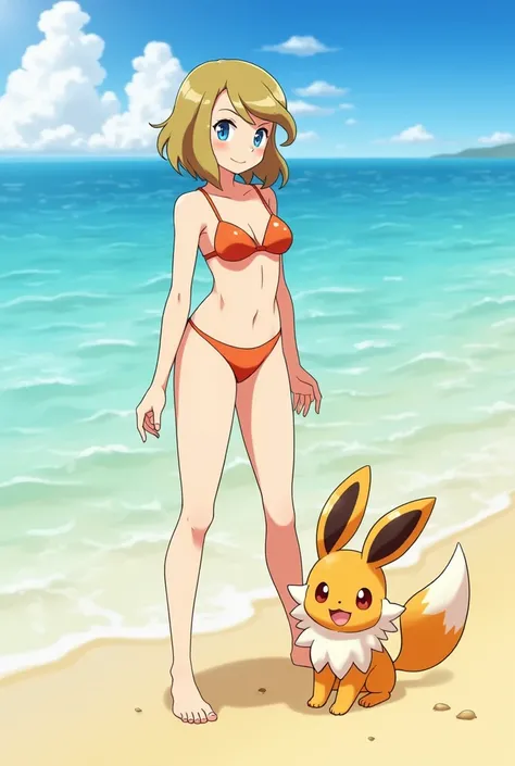 Pokémon serena con fenekin en bikini chiquito 