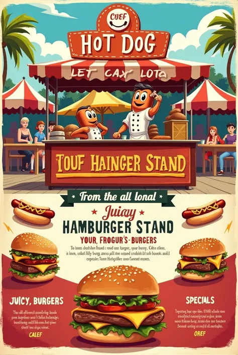 Make a flyer for a hot dog and hamburger stand 