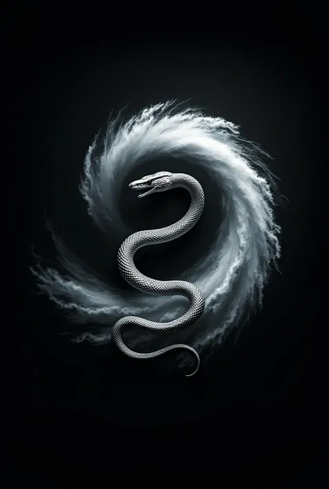 I want a logo of a silver snake coming out of a hurricane on a plain black background to make the banner