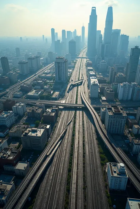 Satellite image of the city and its tracks