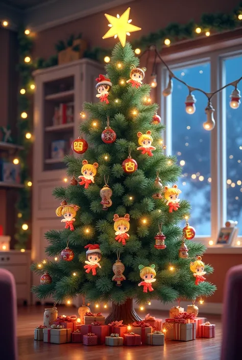 Make a Christmas tree decorated with Sailor Moon ornaments 