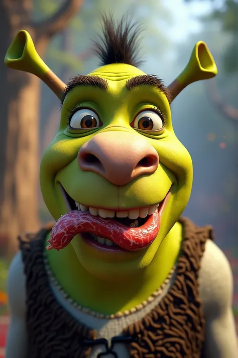 Shreks donkey with meat between its teeth 