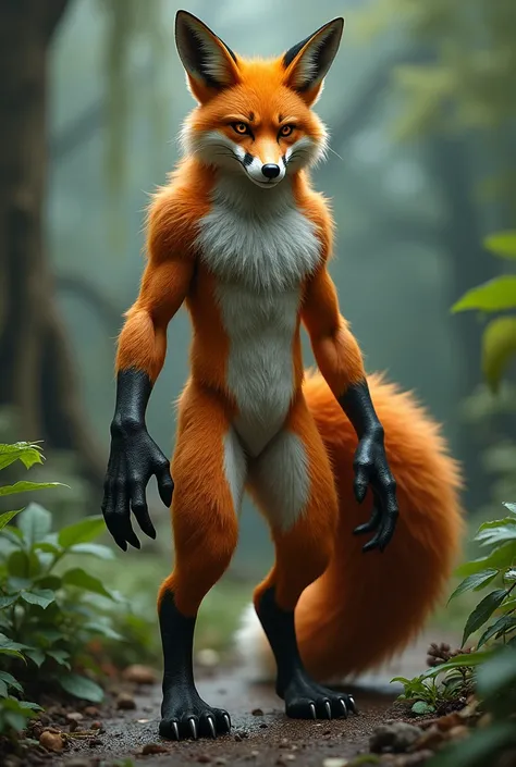 A werefox that magically turned his hands into his feet, and turned his feet into his hands, realistic, fullbody, furry