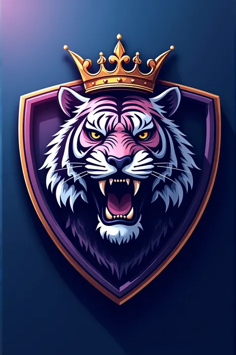 Shield of a soccer team that is a tiger with a crown
It must have the colors blue and purple
