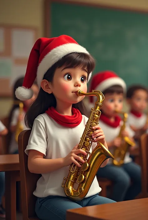 Potresti creare unimmagine  sotto forma di cartone che rappresenta una classe di scuola secondaria di I grado in cui gli alunni si divertono a suonare con il flauto dolce Yamaha brabi musicali natalizi per augurate buone feste alle famiglie (che non devono...