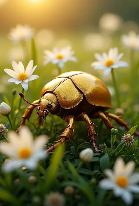 Golden dung beetle, Lis flower