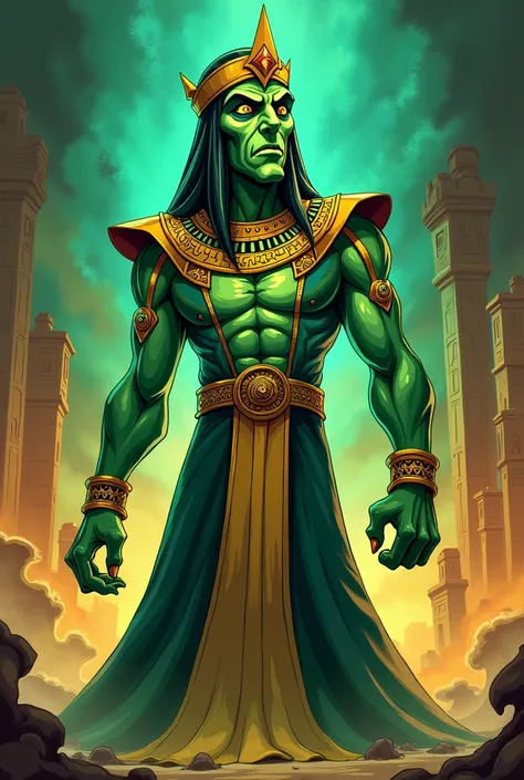 Lets go back to the imposing green humanoid with characteristics of an Egyptian god, just make it more cartoonish as the villain of a rens film.