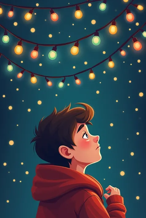 vector illustration, sad person looking at chistmas lights, flat colors, solid colors