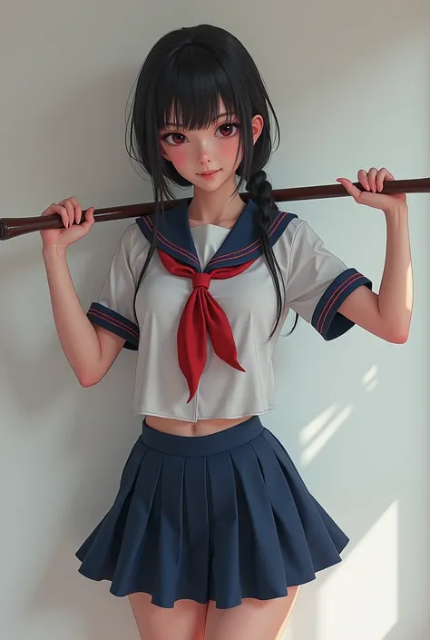 slim highschool teen girl, dominatrix, holding a riding crop, small breasts, hot, sadistic smile, creative, photorealistic, perfect photograph, young, wearing a japanese highschool uniform, 4k