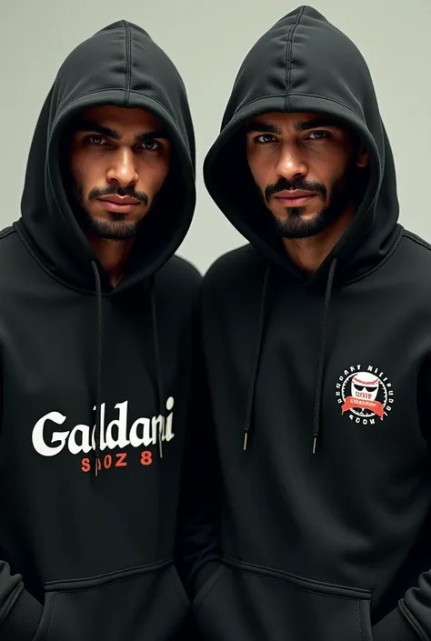 Brown men wearing a black hoodie name of GADDANIS logo