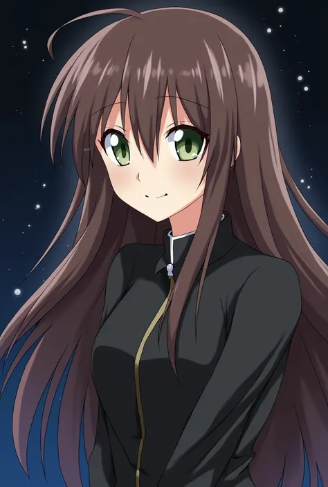  Japanese Anime , Yu-Gi-Oh, Izayoi Aki, female, High school student,  brunette ,  long hair,  unfocused eyes ,  green eyes, masterpiece,  top grade, High definition, 2D, seamlessly, smile,  corolla ,  black dress , colorful dress, Blackening,  dark forest ...