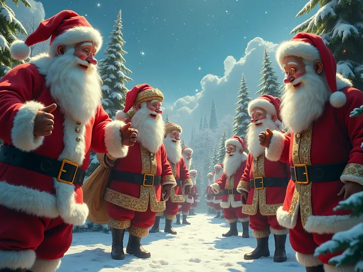 create an image with several versions of different Santa Clauses