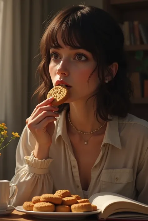 Une femme qui mange des biscuits en secret