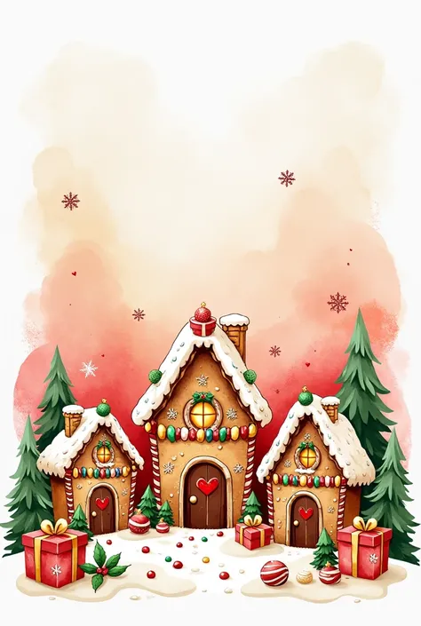 Christmas festive gingerbread houses watercolor clipart design