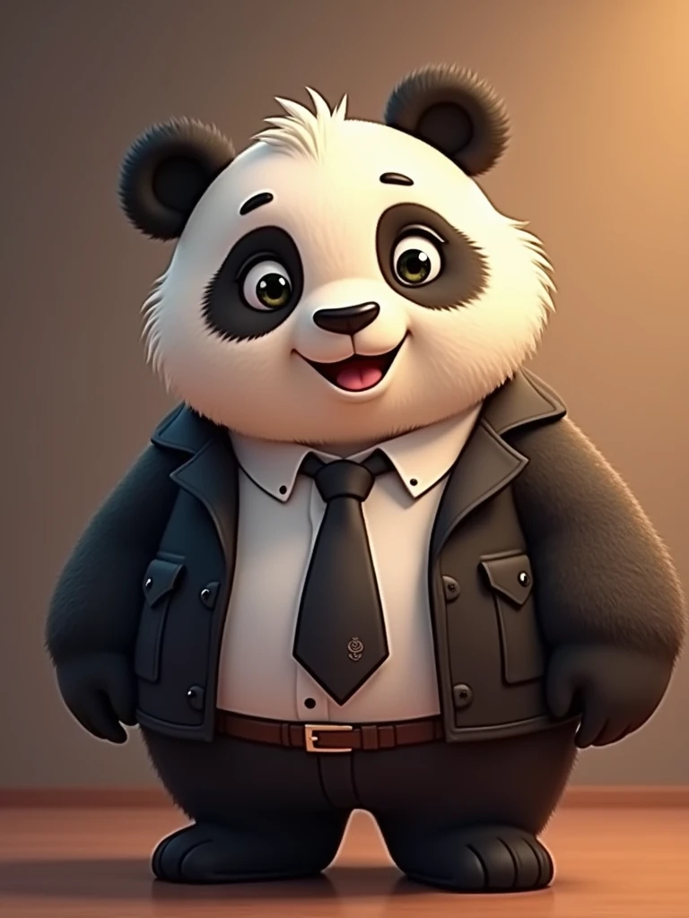 Cartoon Panda１Animals, Im looking at a lot of computers。、 bear with personality、Big body、Black vest、 shirt、 ties、coffee, 超 high definition , Accurate, 解剖学的にAccurate,  super detailed ,  top quality ,  high definition , 8k, 