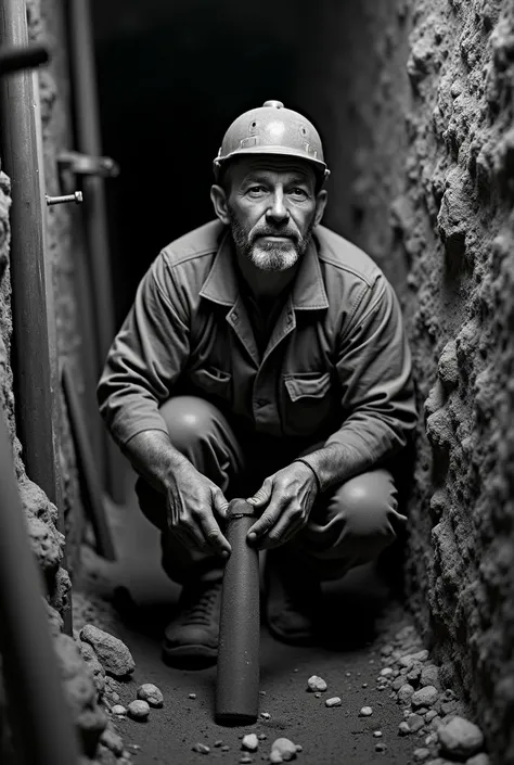 Take a photo of an Italian immigrant worker in the mines in Switzerland