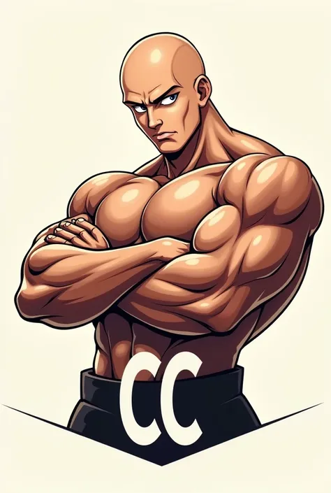 professional masseuse logo . The masseurs name is CARLOS CORREDOR and he is bald.  anime style (one punch man), The logo is with the initial letters of the name  (cc)