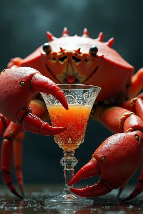 Red Crabs hand drink big glass
