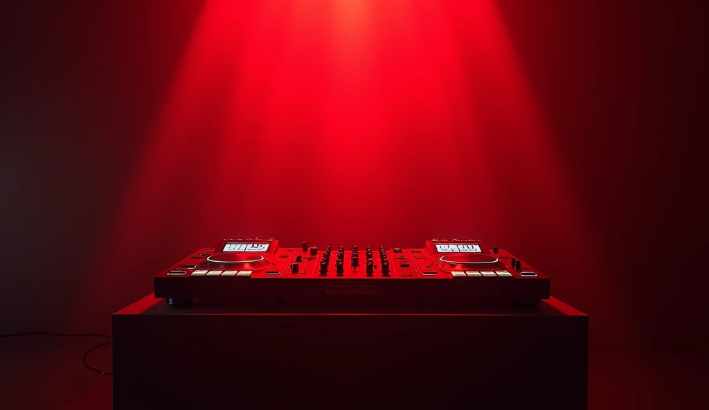 DJ console in a dark room surrounded by a red aura