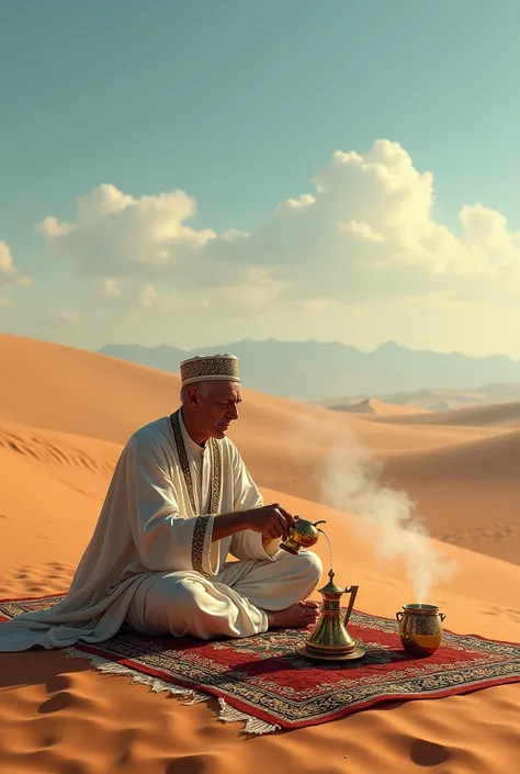 Give me pictures of the late King Mohammed V of Morocco drinking tea in the desert