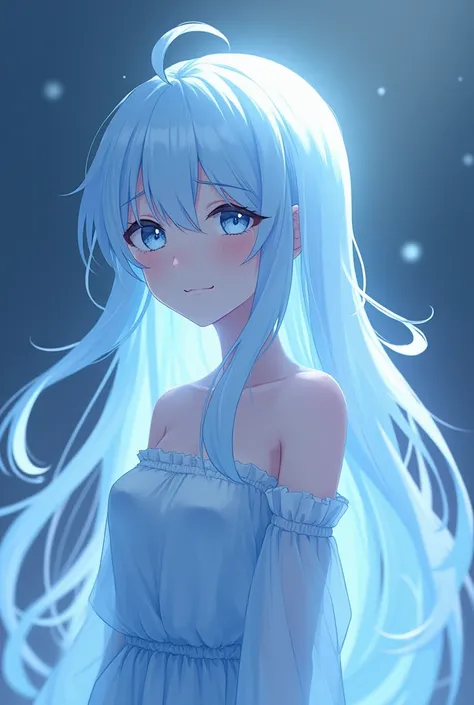 "Create an image of a  girl character in anime style, with multiple poses and variations, featuring an ethereal, almost intangible ghostly appearance in shades of blue. Anime illustration with detailed features, soft lighting, and a dreamy atmosphere."

